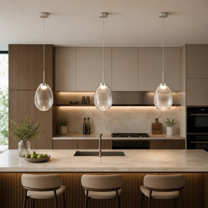 LUCES BRITA single LED pendant light 4W, glass and nickel