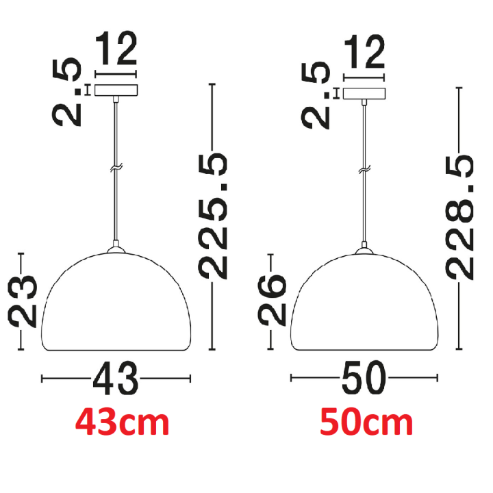 LUCES DAVO stylish pendant lamp E27 12W 43/50cm 3 colors