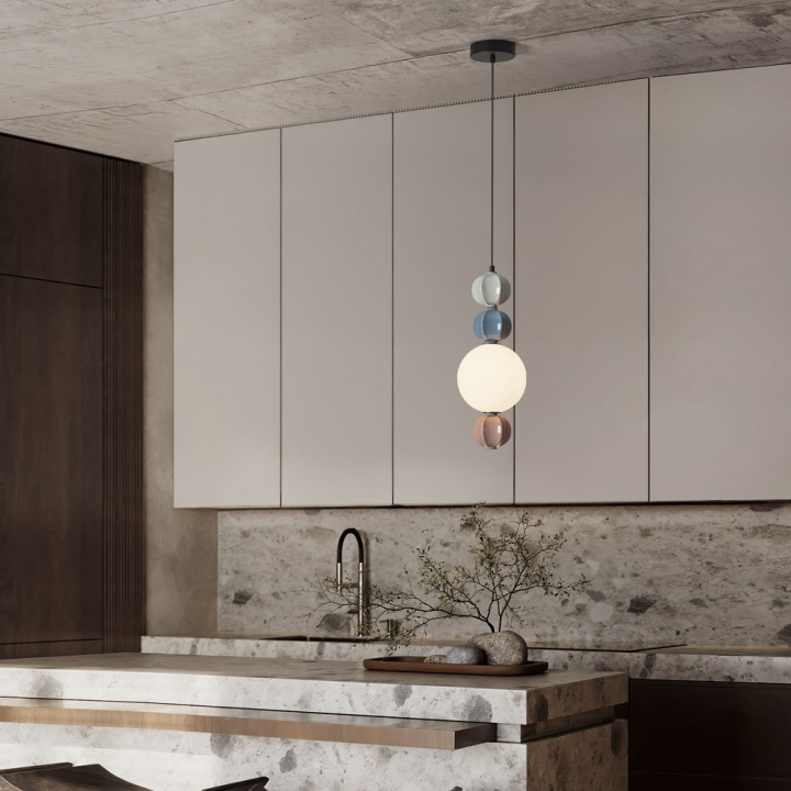 LUCES DAZZ lampa wisząca LED 7W kolorowa ceramika i biała szklana kula