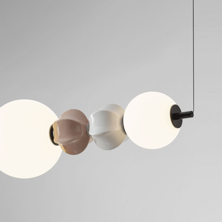 LUCES DAZZ podłużna lampa wisząca LED kolorowa ceramika i białe kule