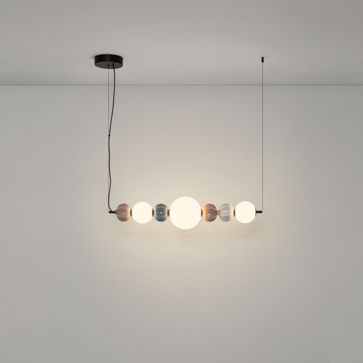 LUCES DAZZ podłużna lampa wisząca LED kolorowa ceramika i białe kule