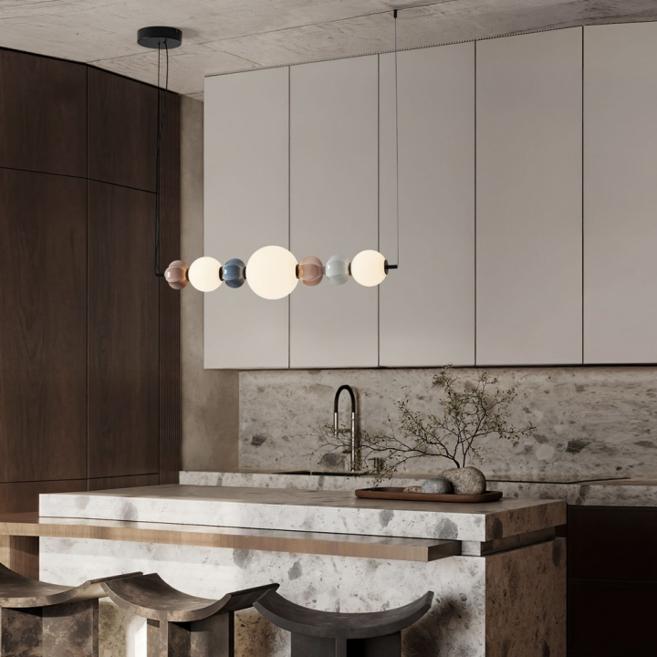 LUCES DAZZ podłużna lampa wisząca LED kolorowa ceramika i białe kule