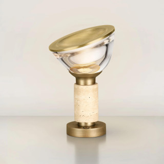 LUCES LORIS dimmable LED table lamp, travertine and antique brass