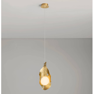 LUCES MALORY LED pendant light 5W, painted gold with opal glass shade