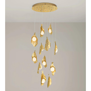 LUCES MALORY designerska, duża lampa wisząca LED złota, mleczne klosze