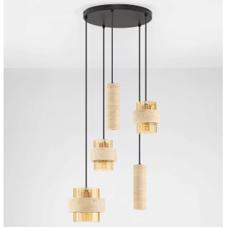 LUCES MELONY czarna, okrągła lampa wisząca &oslash;47cm trawertyn, szkło bursztynowe