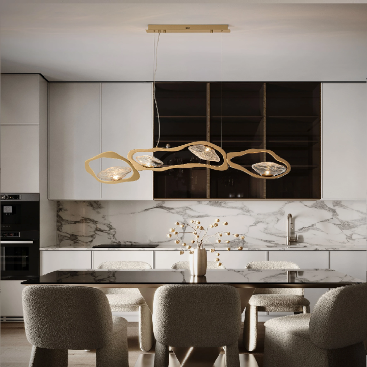 LUCES DENISE złota lampa wisząca LED efektowne szkło 120cm