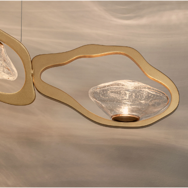 LUCES DENISE gold LED pendant lamp, striking glass, 120 cm