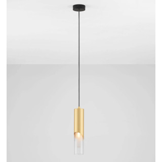 LUCES MODESTO złoto-czarna lampa wisząca tuba z przeźroczystym kloszem