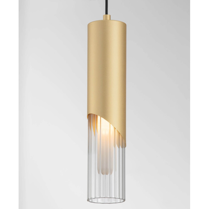 LUCES MODESTO gold-black tube pendant light with a clear glass shade