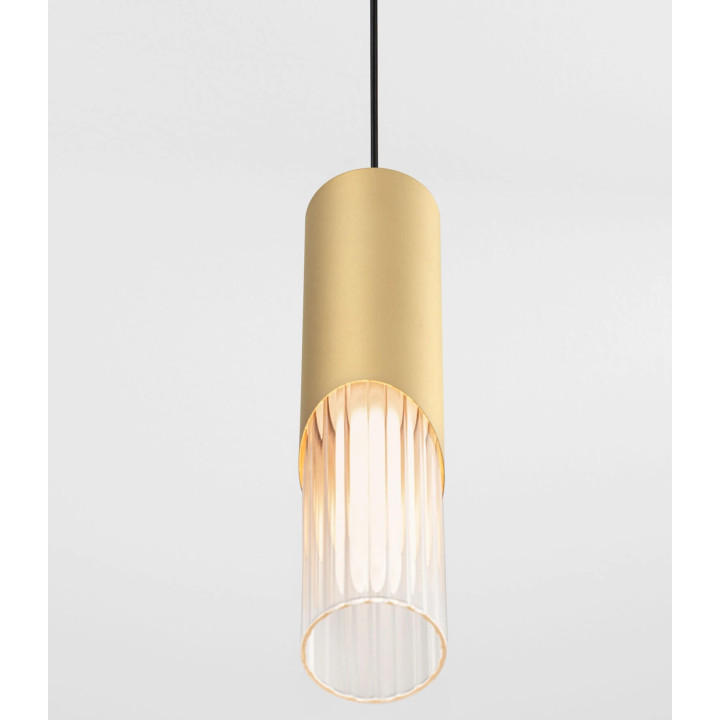 LUCES MODESTO złoto-czarna lampa wisząca tuba z przeźroczystym kloszem
