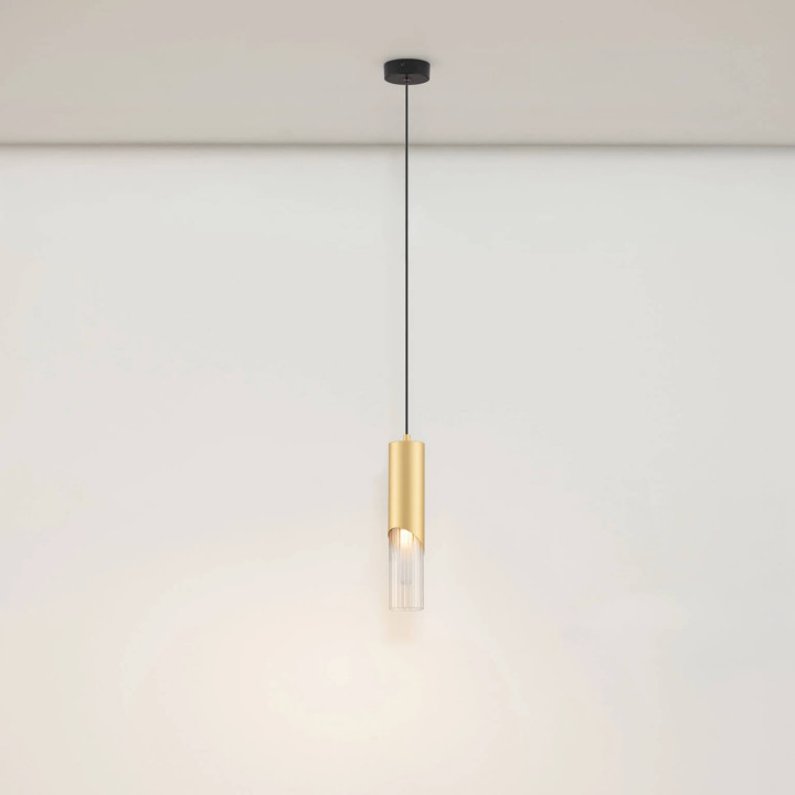 LUCES MODESTO złoto-czarna lampa wisząca tuba z przeźroczystym kloszem