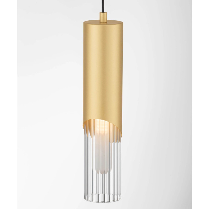 LUCES MODESTO gold-black tube pendant light with a clear glass shade