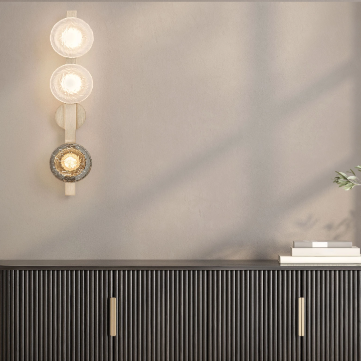 LUCES FLOSSIE LED wall light 14W, brushed gold, opal and smoked glass