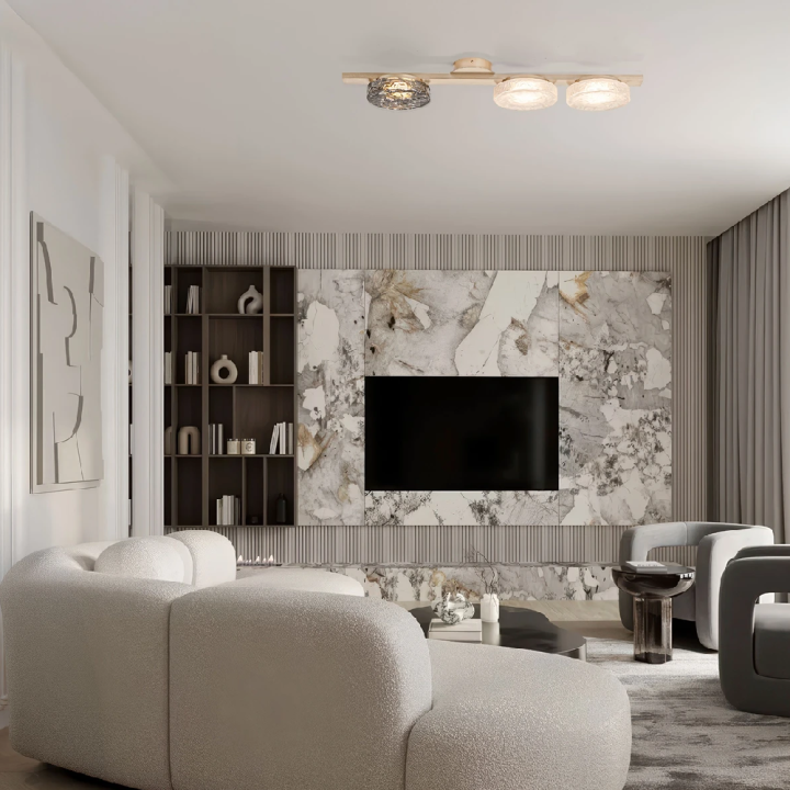 LUCES FLOSSIE LED wall light 14W, brushed gold, opal and smoked glass