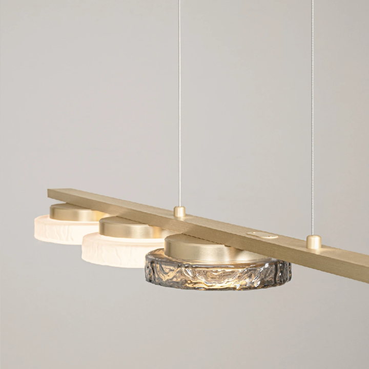 LUCES FLOSSIE LED pendant light 20W, 120cm brushed gold and glass