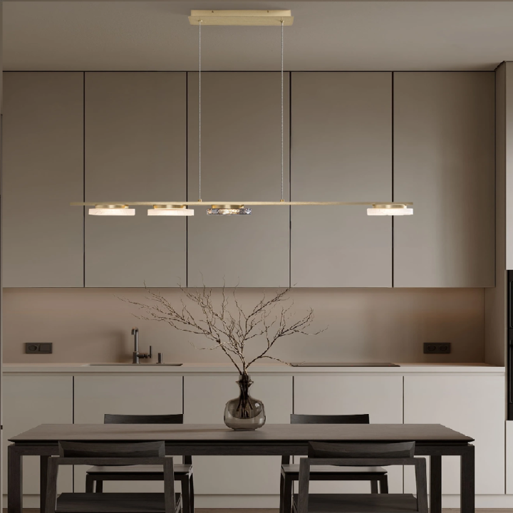 LUCES FLOSSIE LED pendant light 20W, 120cm brushed gold and glass