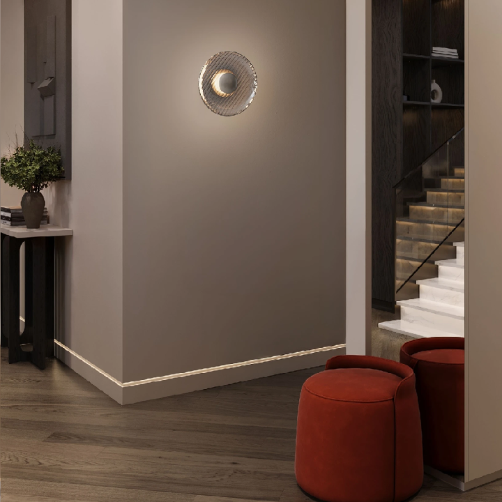 LUCES LAVINA round glass LED wall light 8W, &Oslash;25cm, gold or grey