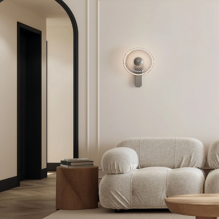 LUCES LAVINA round glass LED wall light 8W, &Oslash;25cm, gold or grey