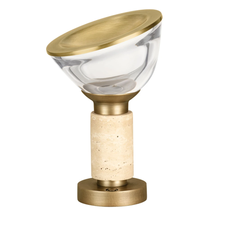 LUCES LORIS dimmable LED table lamp, travertine and antique brass