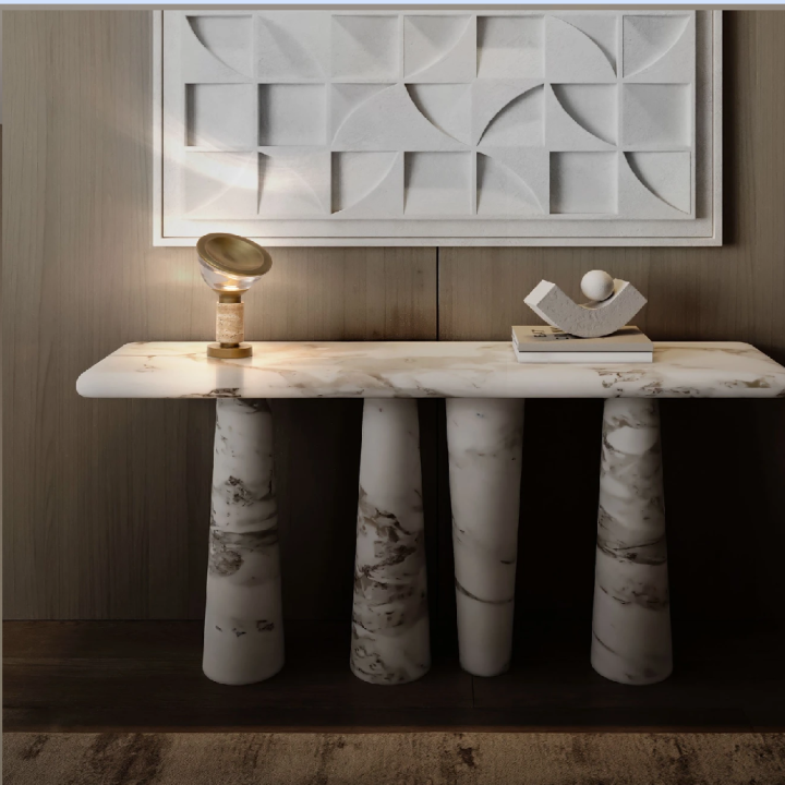 LUCES LORIS dimmable LED table lamp, travertine and antique brass