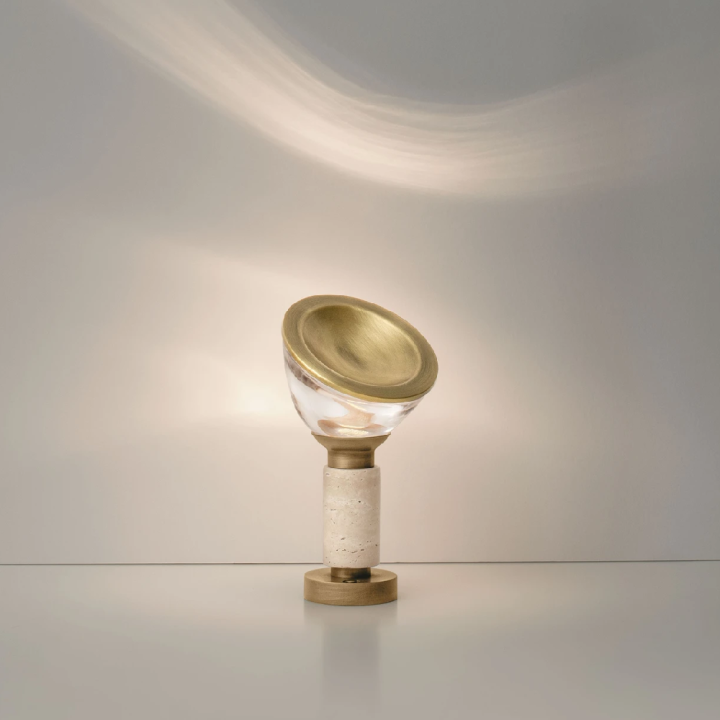 LUCES LORIS lampa stołowa LED trawertyn, antyczny mosiądz, ściemnialna
