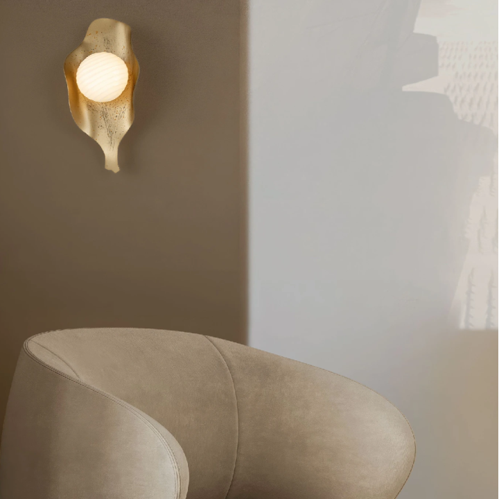 LUCES MALORY LED wall light 5W painted gold with opal glass shade 3000K