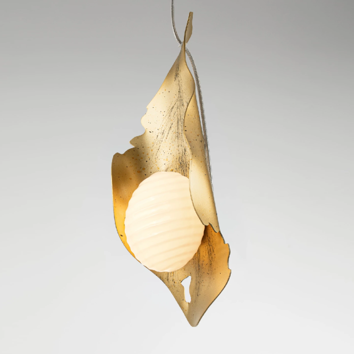 LUCES MALORY LED pendant light 5W, painted gold with opal glass shade