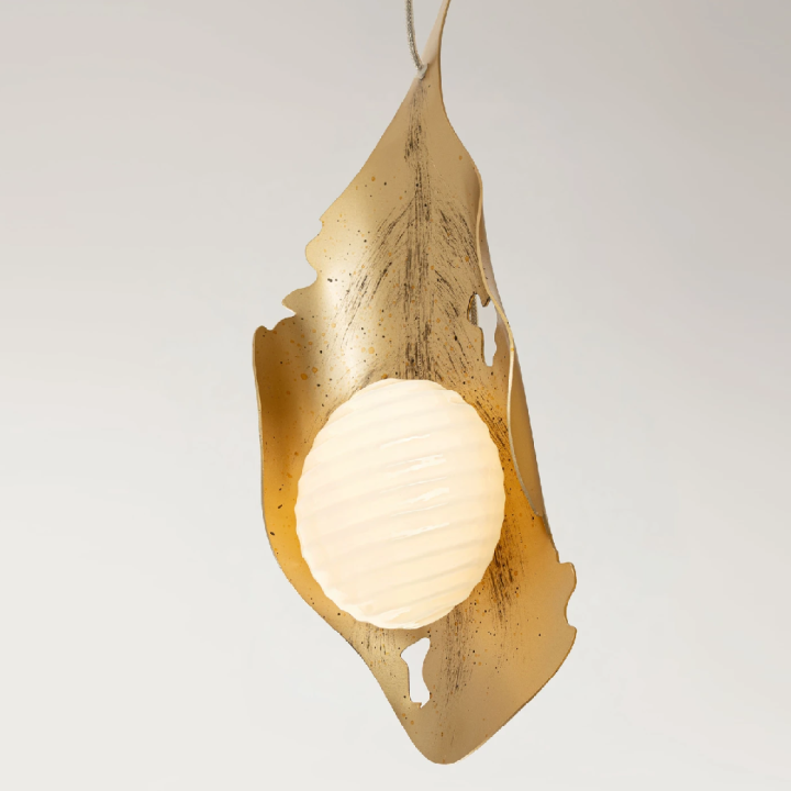 LUCES MALORY LED pendant light 5W, painted gold with opal glass shade
