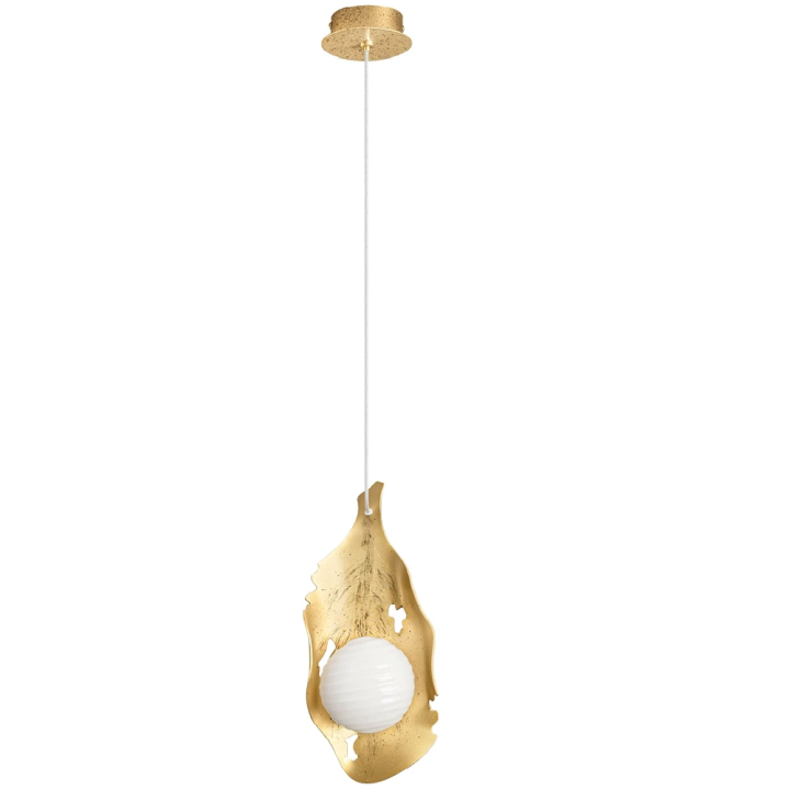 LUCES MALORY LED pendant light 5W, painted gold with opal glass shade