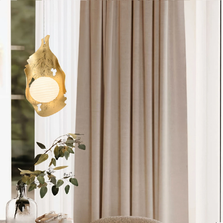 LUCES MALORY LED pendant light 5W, painted gold with opal glass shade