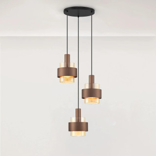 LUCES SERENA round pendant light bronze, black with amber glass 3xE27