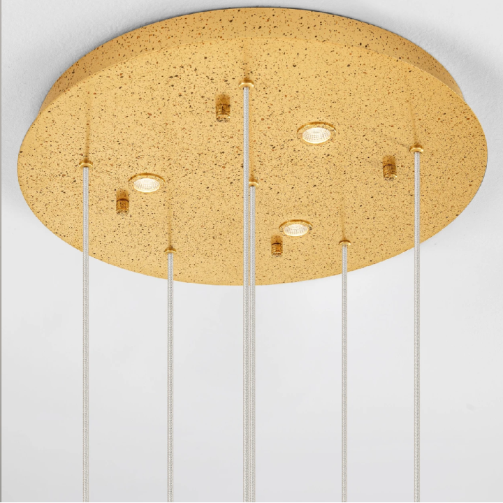 LUCES MALORY gold-painted LED pendant light 27W with opal glass shades