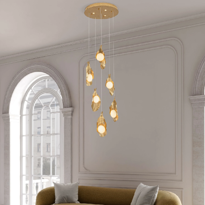 LUCES MALORY malowana na złoty lampa wisząca LED 27W z mlecznymi kloszami