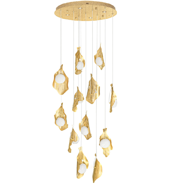 LUCES MALORY large designer LED pendant light, gold with opal glass shades
