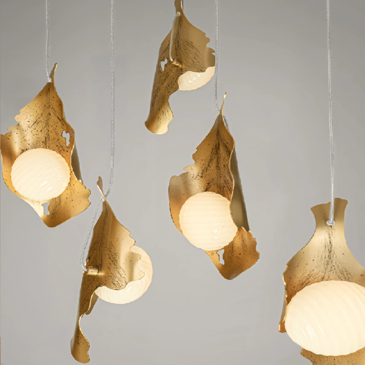LUCES MALORY designerska, duża lampa wisząca LED złota, mleczne klosze