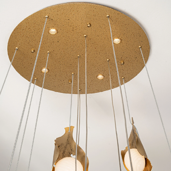 LUCES MALORY designerska, duża lampa wisząca LED złota, mleczne klosze