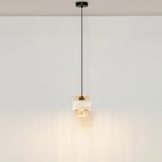 LUCES MELONY lampa wisząca tuba 230V trawertyn, szkło bursztynowe