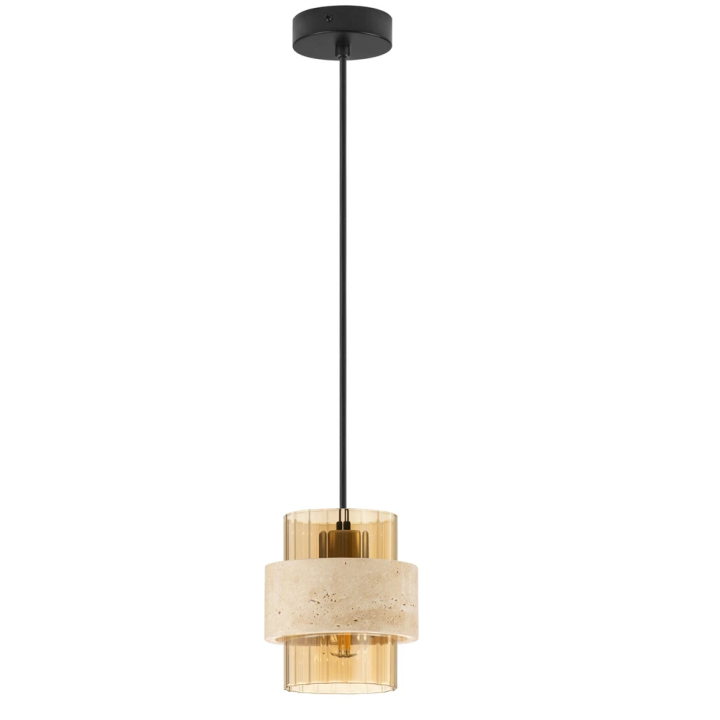 LUCES MELONY lampa wisząca tuba 230V trawertyn, szkło bursztynowe