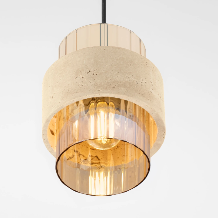 LUCES MELONY lampa wisząca tuba 230V trawertyn, szkło bursztynowe
