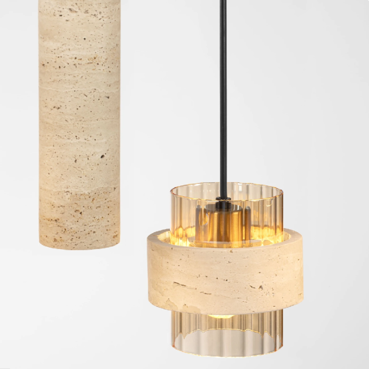 LUCES MELONY czarna lampa listwa wisząca trawertyn, szkło bursztynowe