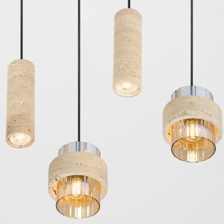 LUCES MELONY czarna lampa listwa wisząca trawertyn, szkło bursztynowe