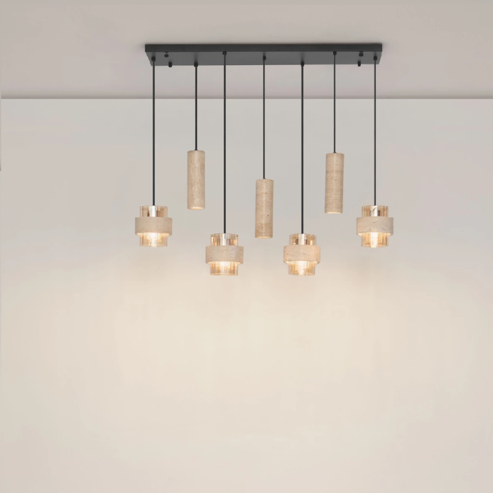 LUCES MELONY czarna lampa listwa wisząca trawertyn, szkło bursztynowe