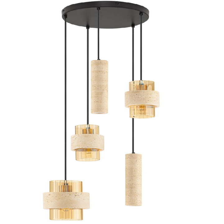 LUCES MELONY black round pendant light &oslash;47cm travertine and amber glass