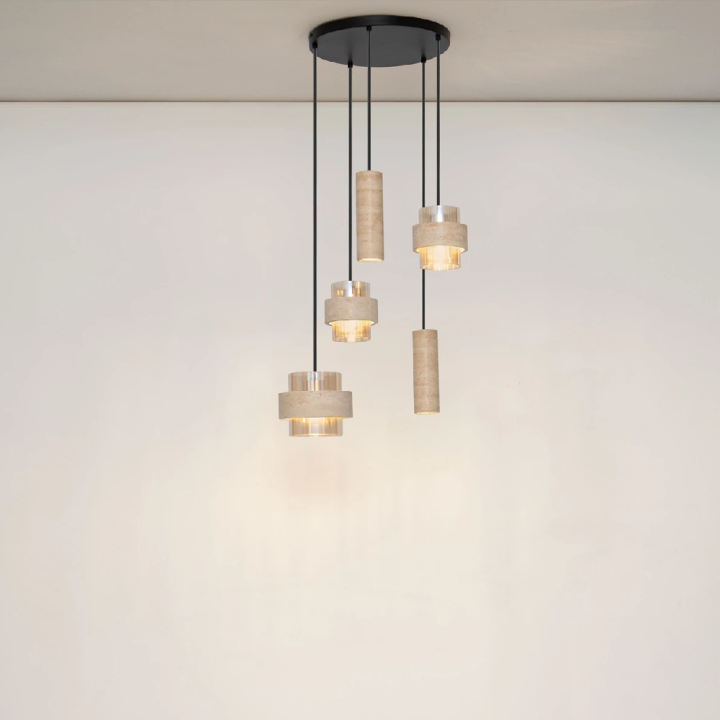 LUCES MELONY black round pendant light &oslash;47cm travertine and amber glass