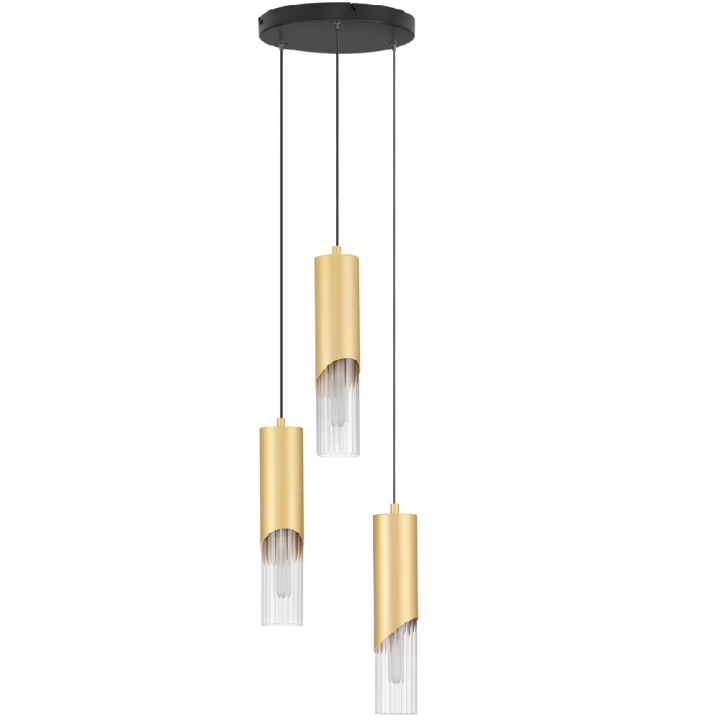 LUCES MODESTO gold and black pendant lamp, 3 tubes, transparent shades