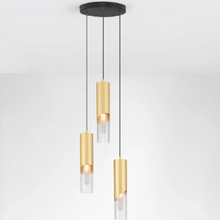 LUCES MODESTO złoto-czarna lampa wisząca 3 tuby przeźroczyste klosze