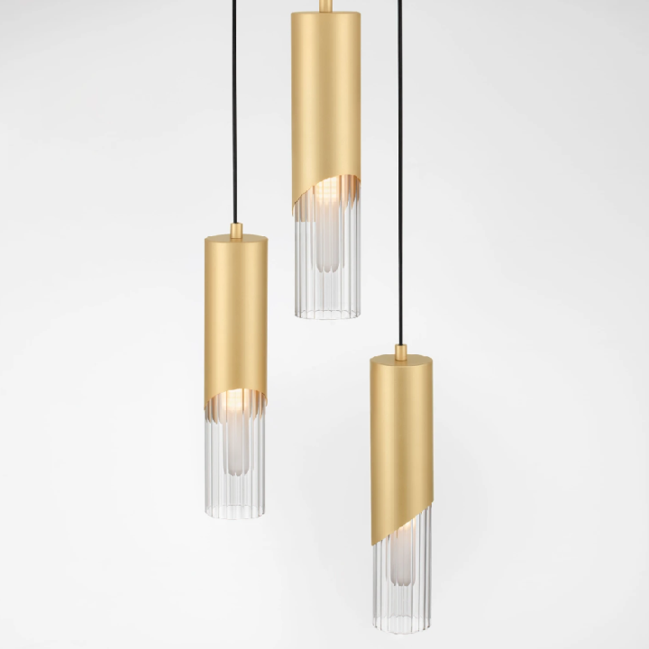 LUCES MODESTO gold and black pendant lamp, 3 tubes, transparent shades