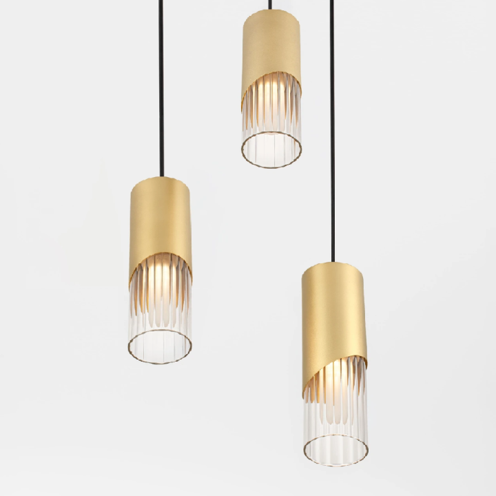 LUCES MODESTO złoto-czarna lampa wisząca 3 tuby przeźroczyste klosze