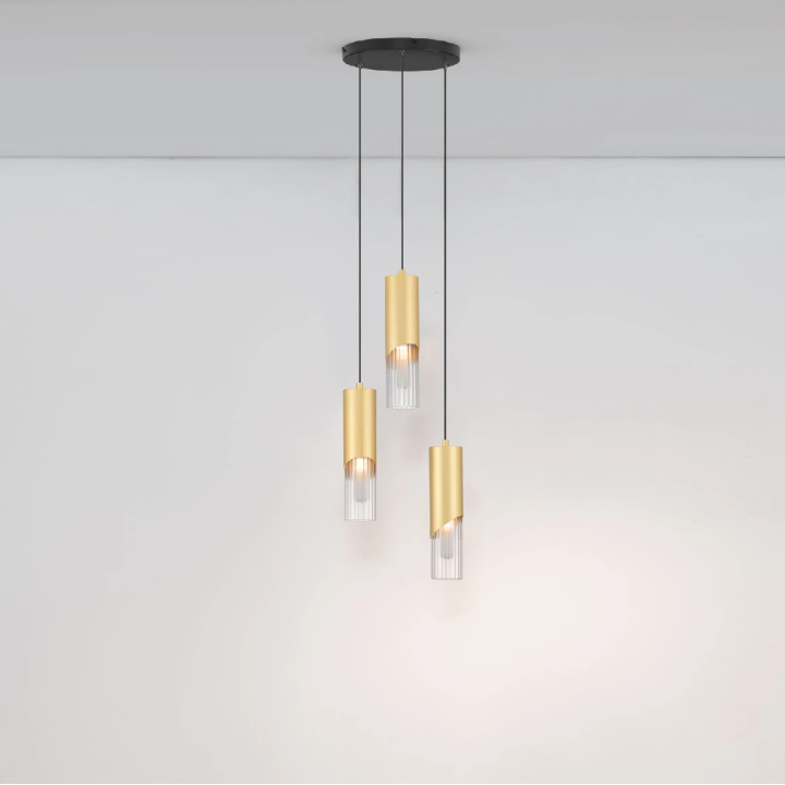 LUCES MODESTO złoto-czarna lampa wisząca 3 tuby przeźroczyste klosze